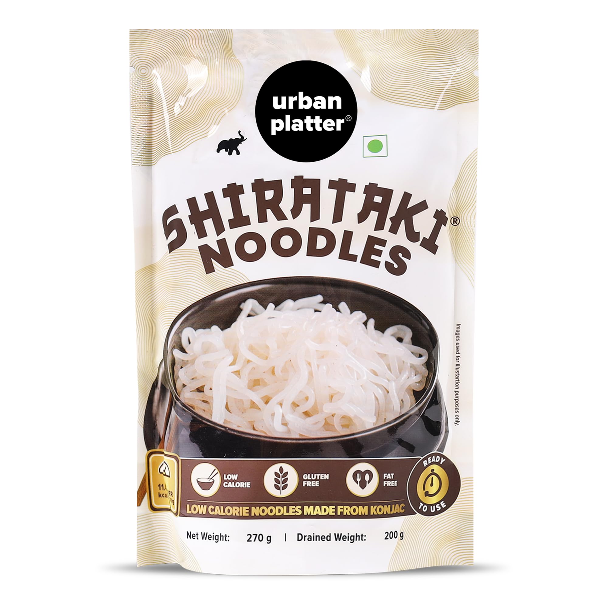 Urban Platter Shirataki Noodles | 9.52 Oz (270g) | Low Calorie & Low Carb Konjac Noodles | Keto, Vegan & Gluten-Free Diets | Fat-Free, High Fiber |