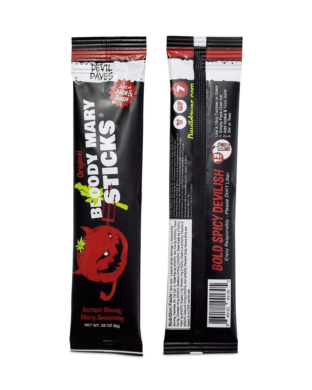 Devil Daves Bloody Mary Stick Packs, Original Medium (10 Pack) | Single Serve Bloody Mary Mix Packets, Dry Seasoning for Tomato Juice cocktails.