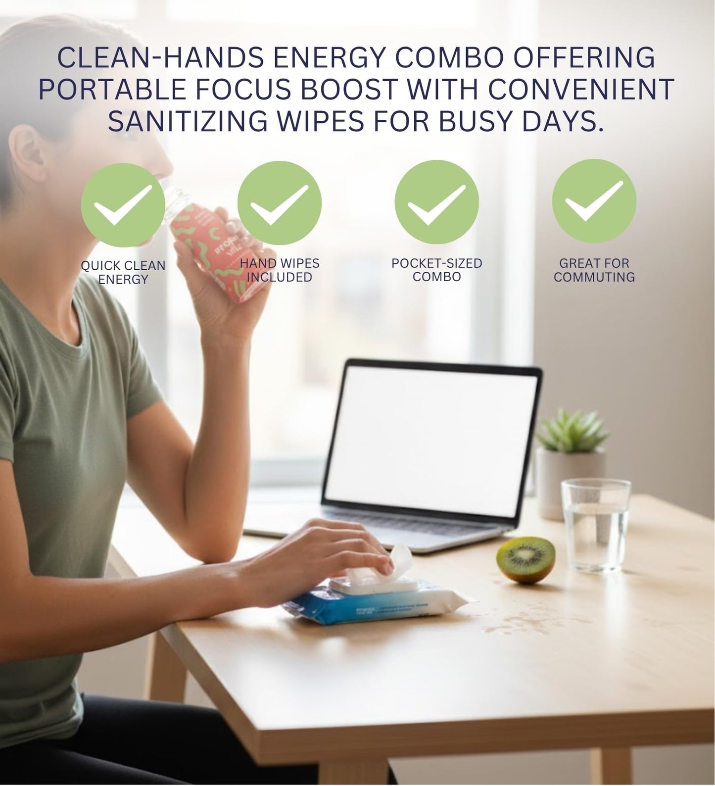 3x Proper Wild Shot Energy Strawberry Kiwi 2.5 FO Bundle with Hand Sanitizing Wipes - Clean Energy Shots with GreenTea Caffeine & L-Theanine for Focus