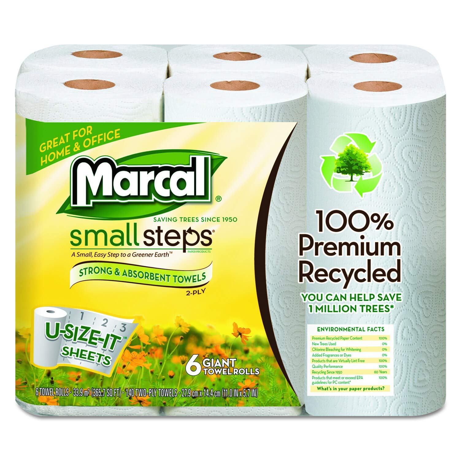 Marcal 6181CT Paper Towels, 2-Ply, 140 Sheets/Roll, 24 Rolls/CT, White