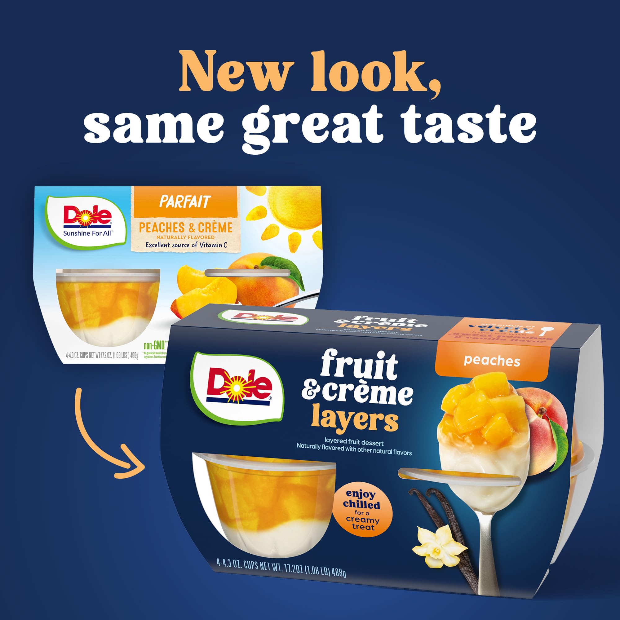 Dole Fruit Bowls Peaches & Crème Layers Snacks, 4.3oz 4 Total Cups