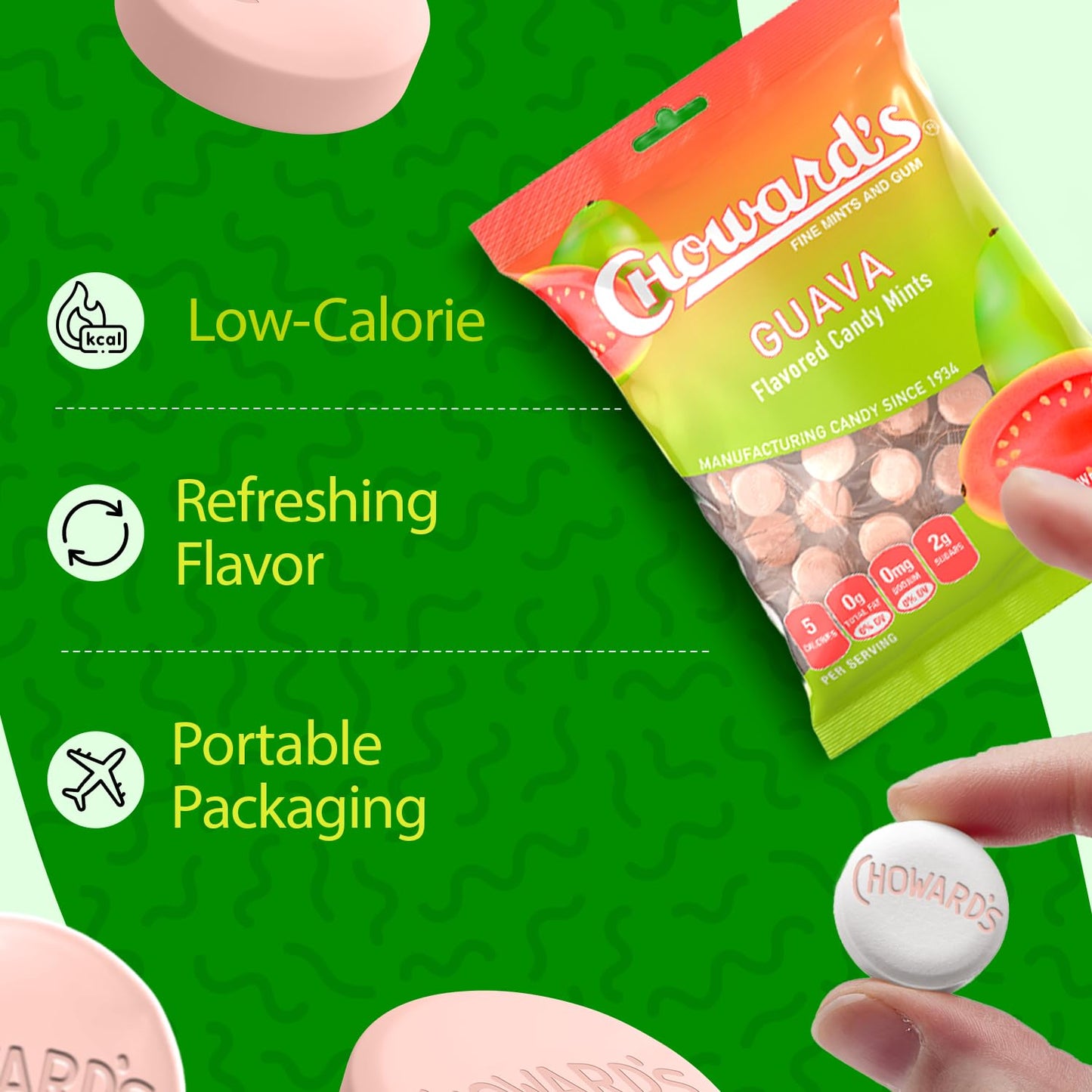 Choward's Guava Candy Bags | Exotic Guava Flavor with a Refreshing Mint Twist | Ideal for Travel, Sharing, and Gifting | Individually Wrapped