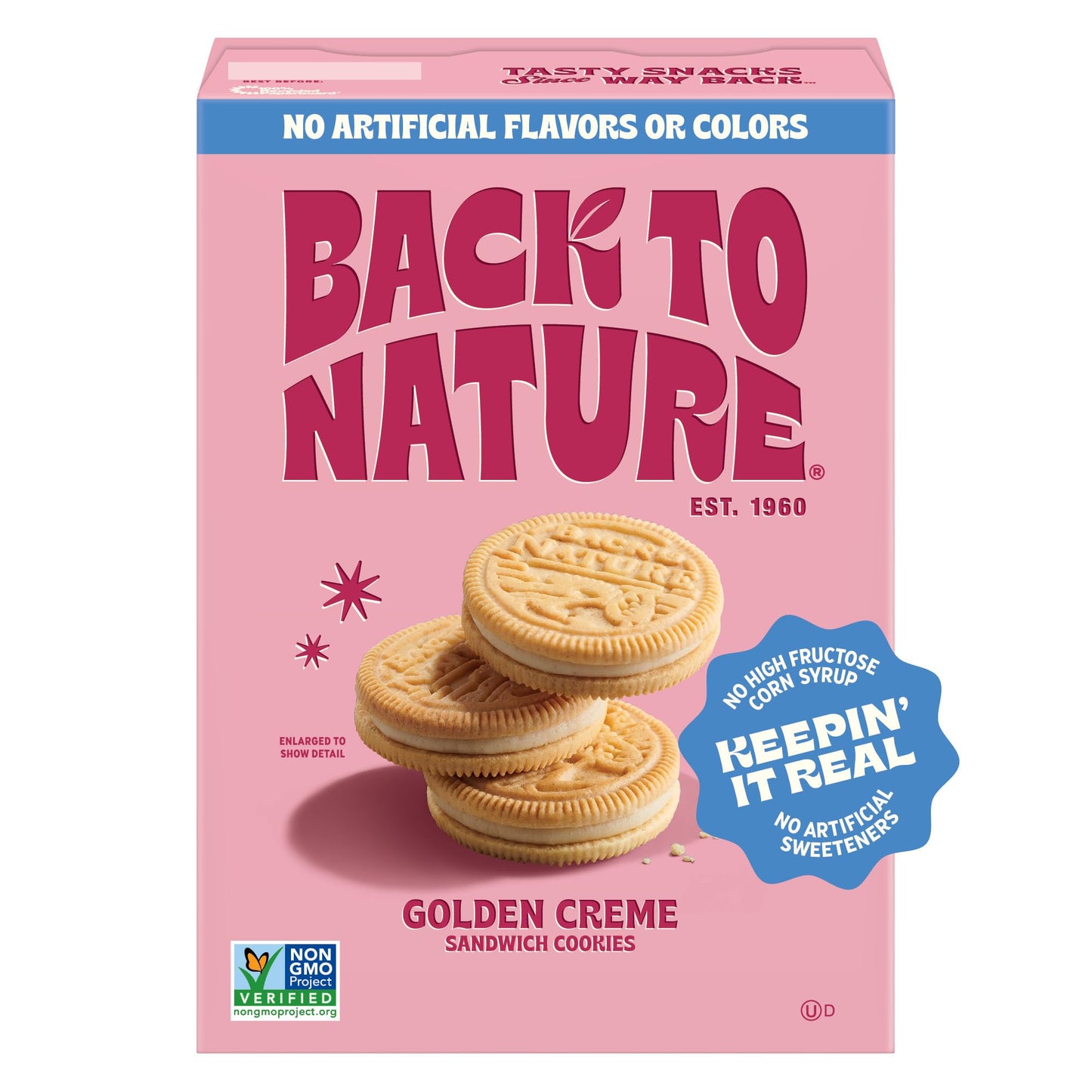 Back to Nature Golden Vanilla Creme Sandwich Cookies, Plant Based, Non-GMO, Plant-Based, Made with Wheat Flour, Snack Happy 8.25 oz Box