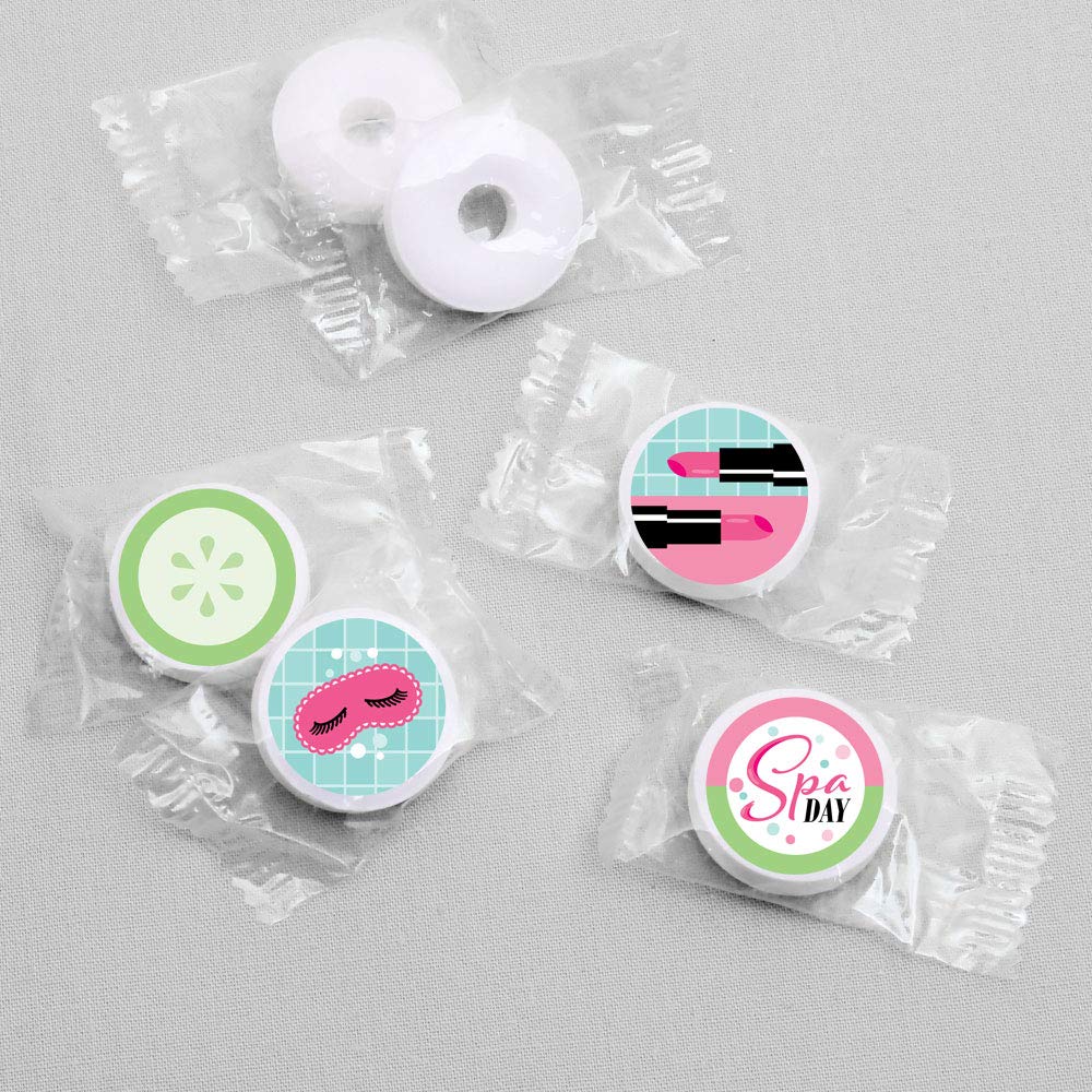 Big Dot of Happiness Spa Day - Girls Makeup Party Round Candy Sticker Favors - Labels Fit Chocolate Candy (1 Sheet of 108)