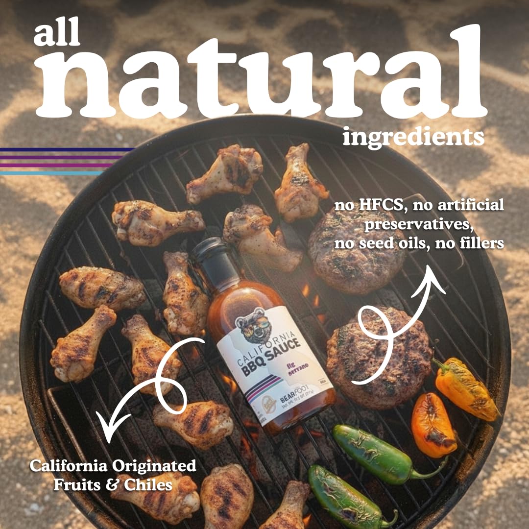 Fig Serrano BBQ Sauce 3-pack - Bearfoot BBQ - Gluten Free, 13.3 oz, Small Batch, Non-GMO, No Preservatives, No Corn Syrup, No Seed Oils. Marinade