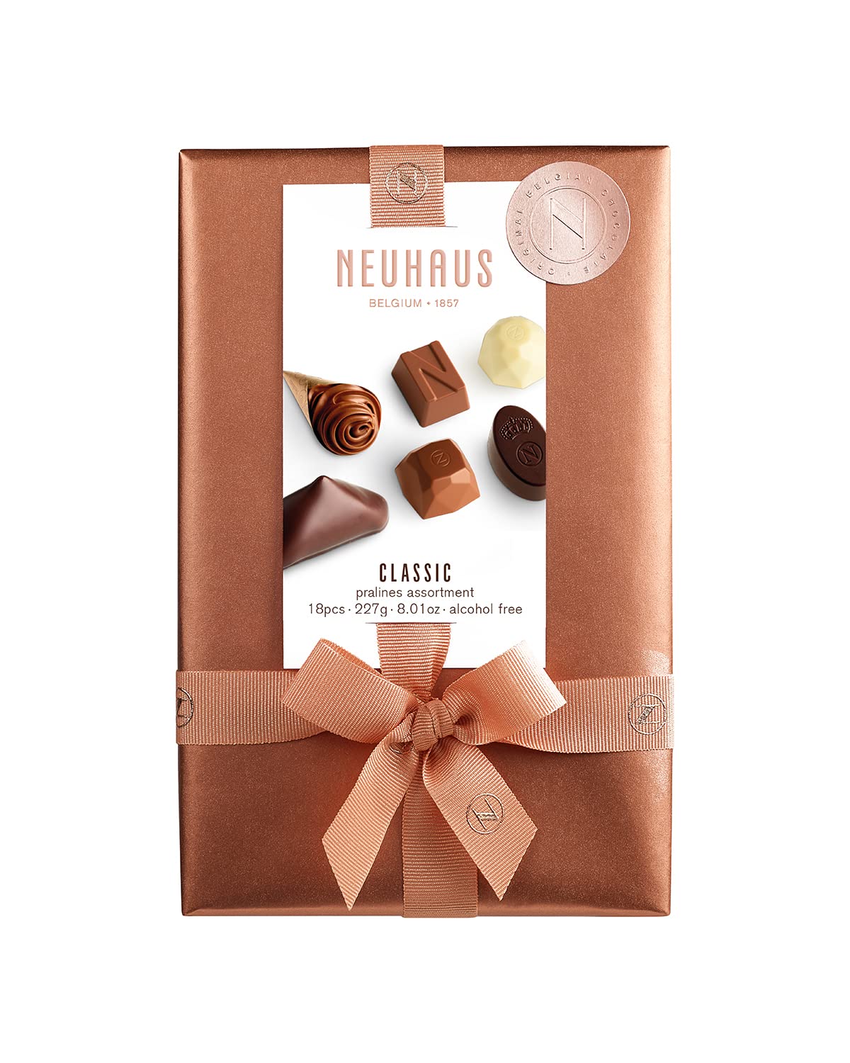 Neuhaus Belgian Chocolate Classic Ballotin 1/2 lb Assorted Chocolates - 18 Pieces Assorted Milk, White & Dark Chocolate Pralines - Gift Box
