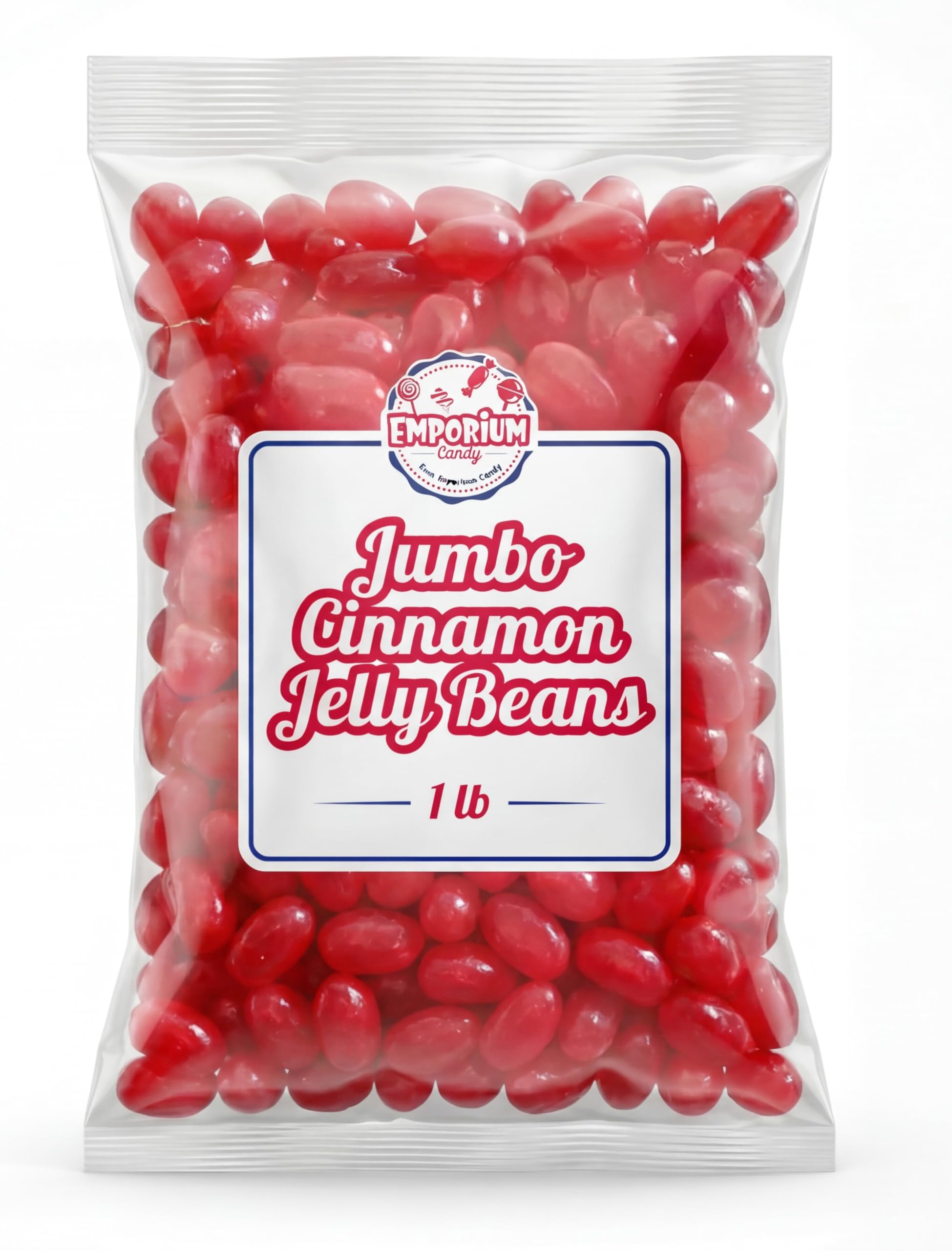 Jumbo Cinnamon Jelly Beans 1 lb - Spicy Sweet Flavor, Large Gourmet Jellybeans, Chewy Bulk, Bright Red for Buffets, Candy Dish, Baking, Holidays