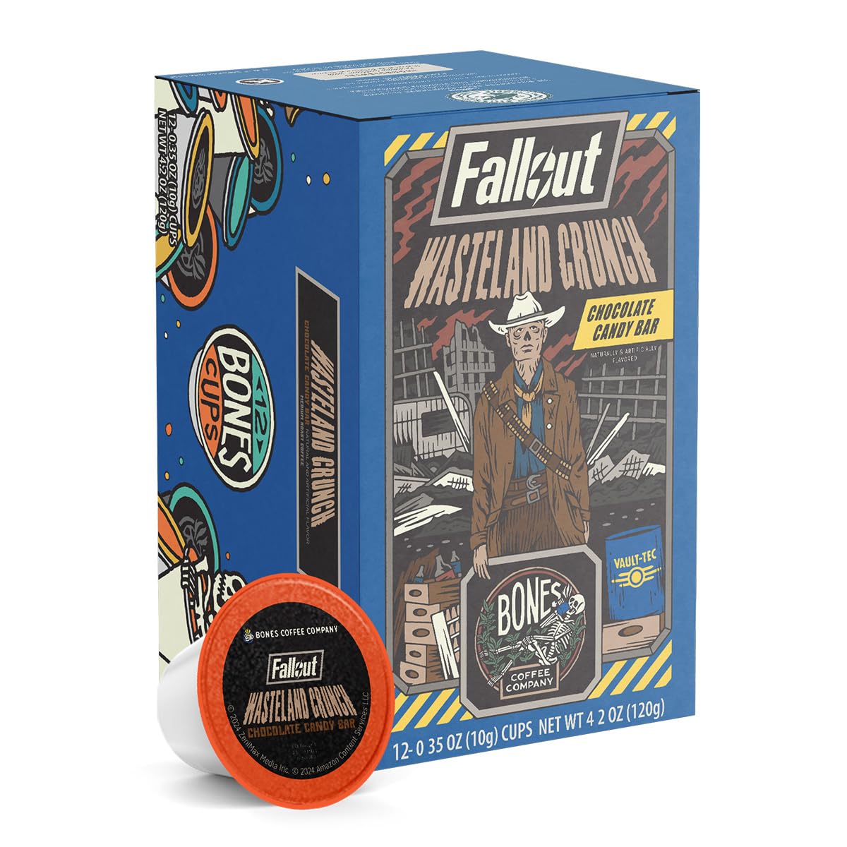 Bones Coffee Company Fallout Wasteland Crunch, Chocolate Candy Bar Flavored Coffee Pods, Low Acid Medium Roast Single-Serve Bones Cups, Compatible