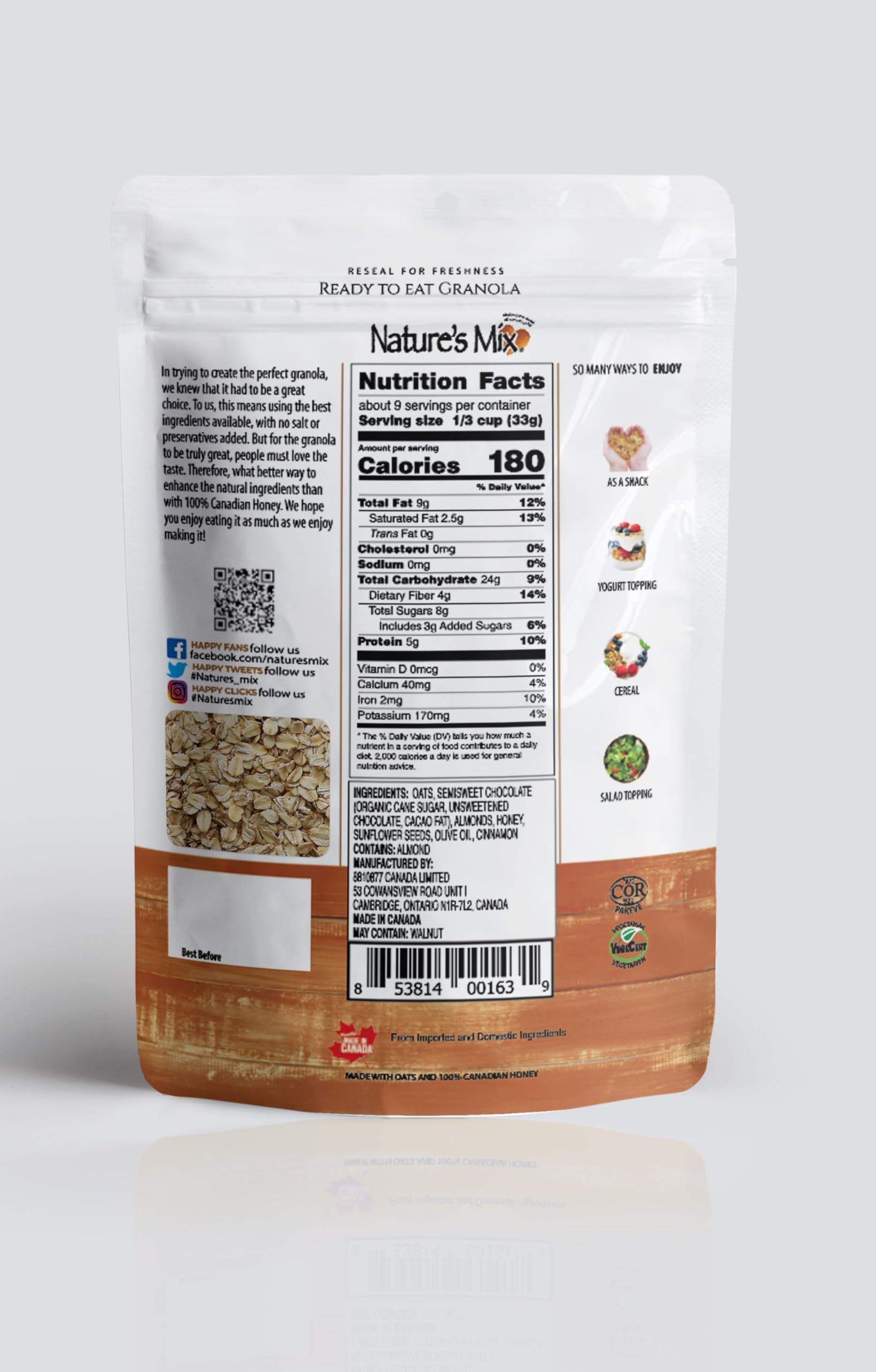 Gluten Free - Semisweet Chocolate Chip Granola - Dairy Free & Soy Free Chocolate - Vegetarian and Kosher Certified 10.60 oz
