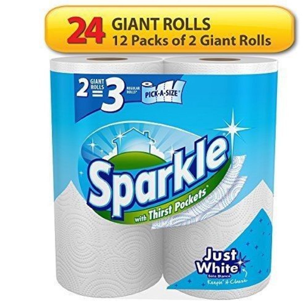 Sparkle Paper Towels 24 Giant Rolls ,2-ply Paper Towel Pick-A-Size Sheet Classic Sparkle Just White Pick A Size