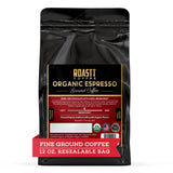 Organic Espresso Ground Coffee, Fine Grind Espresso Grounds Gourmet, Caffeinated Ground Espresso Coffee, Organic Espresso Blend with Sumatra French
