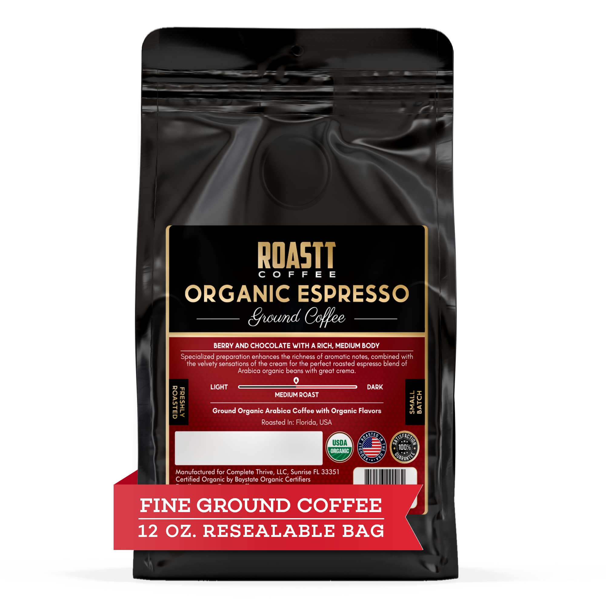 Organic Espresso Ground Coffee, Fine Grind Espresso Grounds Gourmet, Caffeinated Ground Espresso Coffee, Organic Espresso Blend with Sumatra French