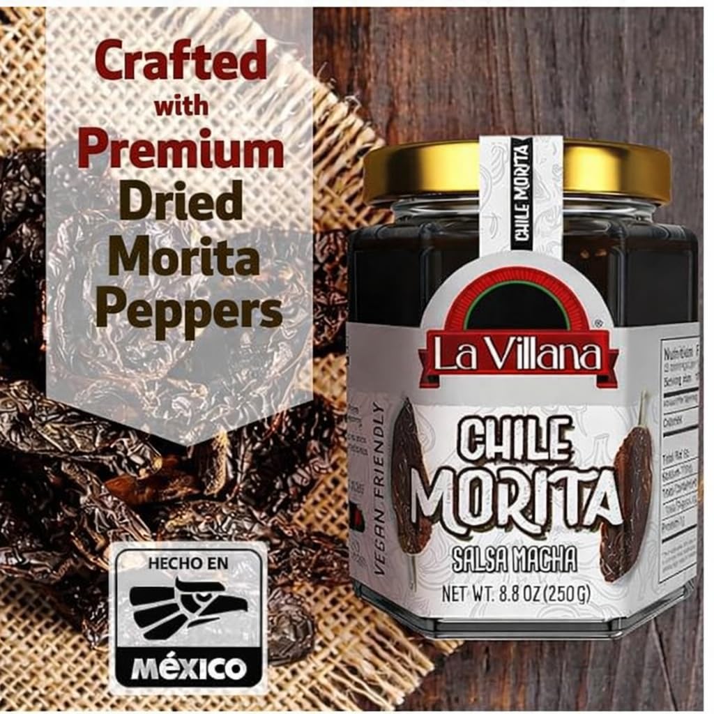 LA VILLANA Morita Pepper Hot Sauce | Authentic Mexican Macha Blend, Natural Ingredients, Safe for Peanut Allergies, 100% Vegetable Oil for Cleaner