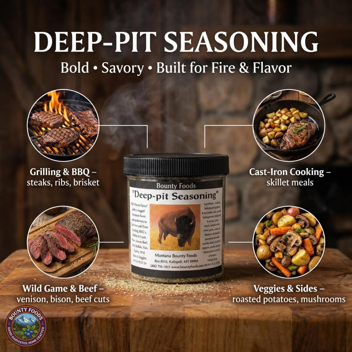 Montana Original Western Rub Seasoning - Deep Pit Gourmet 32 oz Jar - Bounty Foods Bring Out Natural Flavors of Meat - Buffalo - Pork - Beef - Fish