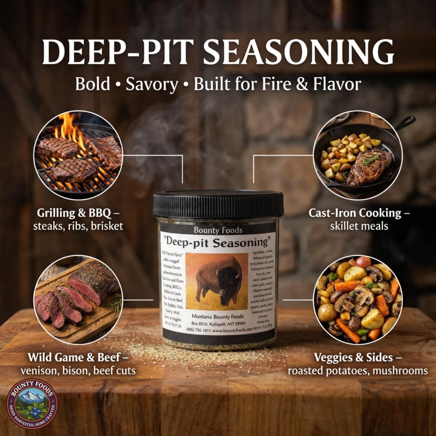 Montana Original Western Rub Seasoning - Deep Pit Gourmet 32 oz Jar - Bounty Foods Bring Out Natural Flavors of Meat - Buffalo - Pork - Beef - Fish