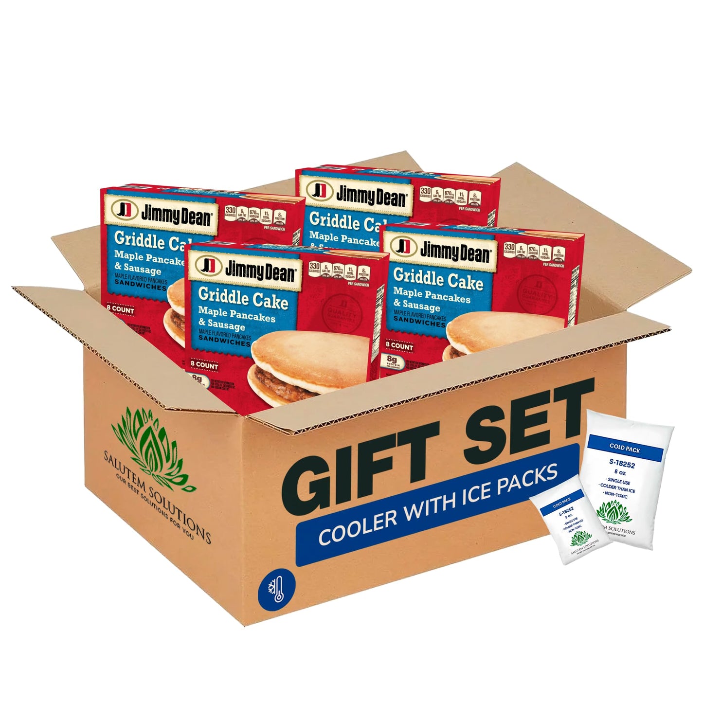 Salutem Vita - Maple Pancakes & Sausage Griddle Cake Sandwich, Breakfast Meal, Frozen Snack Gift Set - Pack of 4