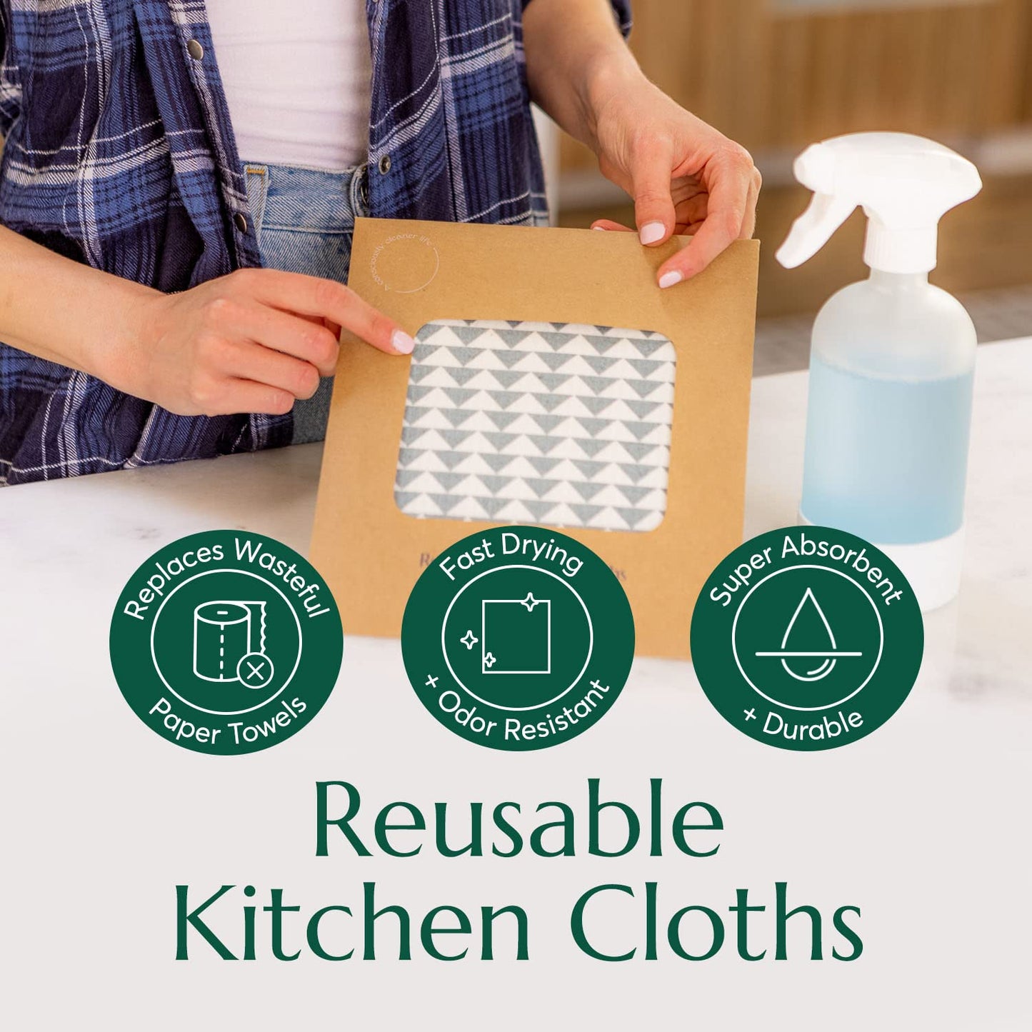 CLEANOMIC Reusable Kitchen Cloths (4 Pack) - Kitchen Washcloths, Dish Towels, Cleaning Cloths, Dish Cloths for Washing Dishes, Dish Rags for Washing