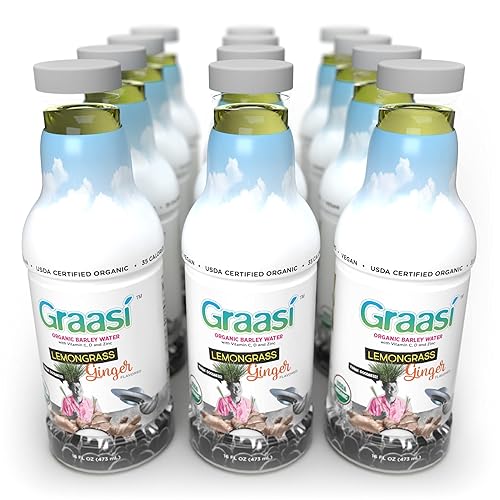 Graasi Organic Barley Grass Water | Hydration Drink with Vitamin C, D, Zinc | USDA Organic, Non-GMO, Vegan | Low-Calorie Wellness Beverage |