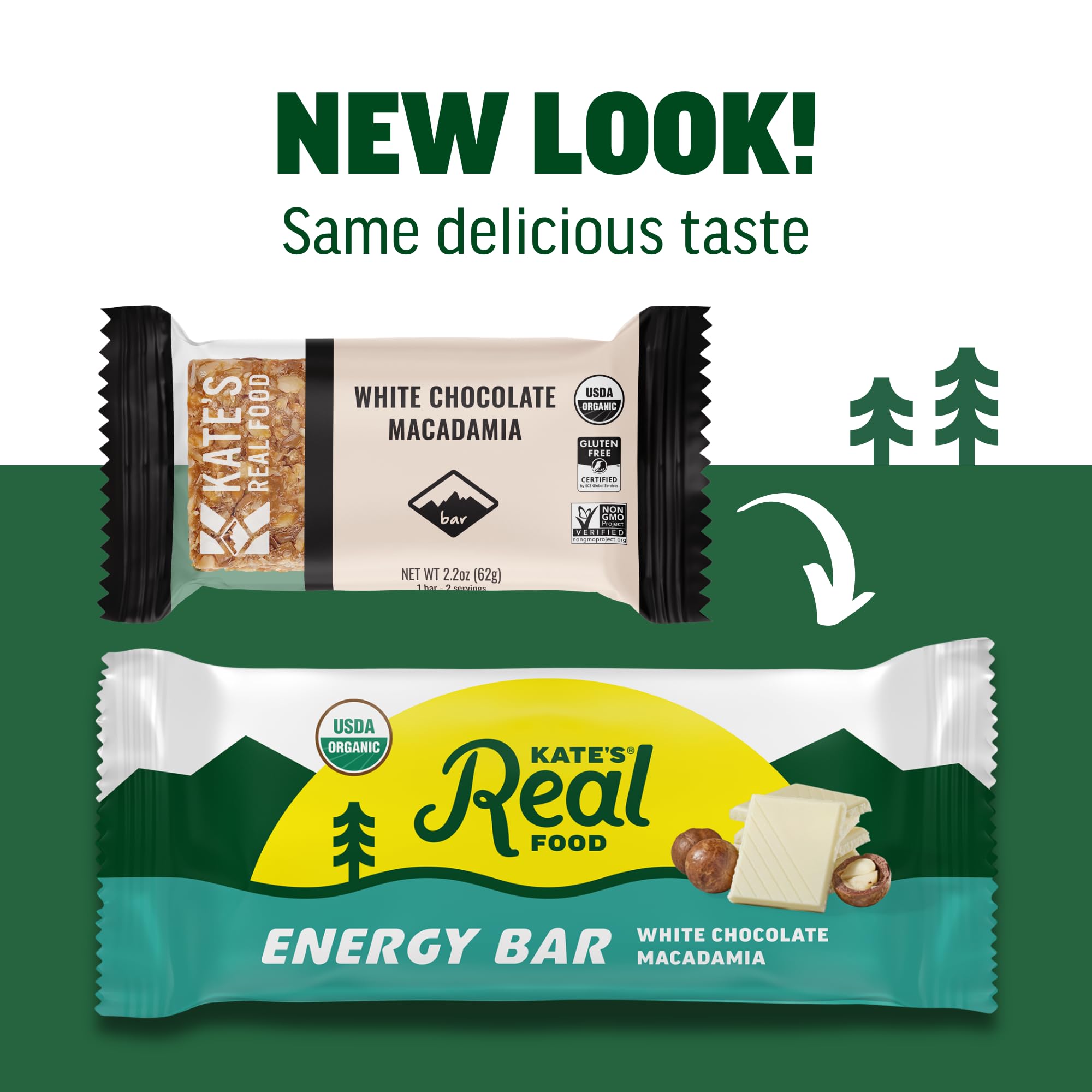 Kate’s Real Food Organic Granola Bars - White Chocolate Macadamia (2.2 oz, Pack of 12) - Organic Energy Bars with Non GMO All Soy Free Free Oats