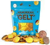 The Dreidel Company 25-Count Hannukah Premium Belgian Milk Chocolate Candy Coins, Gold with Hanukkah Menorah and Dreidel Design Gelt, (25 Coins)