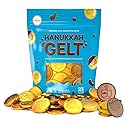 The Dreidel Company 25-Count Hannukah Premium Belgian Milk Chocolate Candy Coins, Gold with Hanukkah Menorah and Dreidel Design Gelt, (25 Coins)