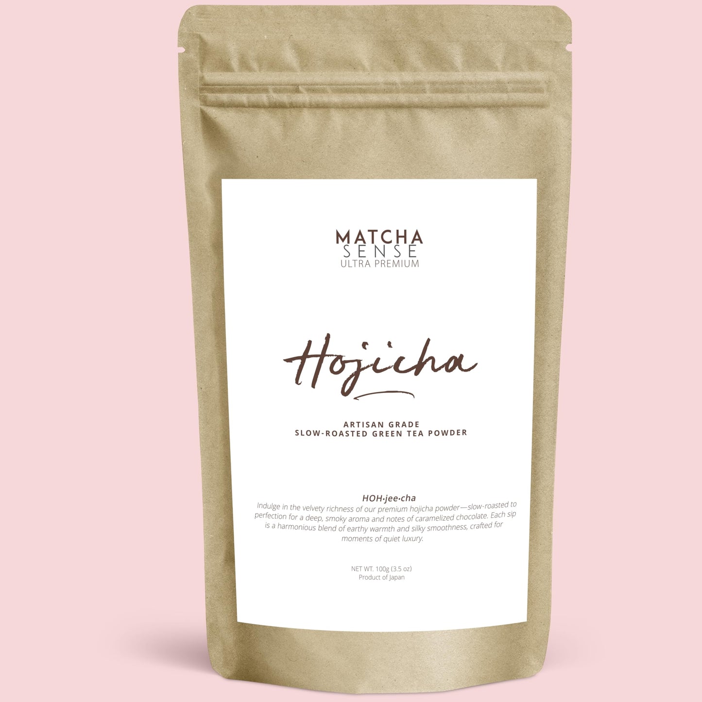 Matcha Sense - Authentic Japanese Hojicha Powder - Premium Slow Roasted Green Tea, Low Caffeine, Coffee Alternative, Easy Resealable Pouch - 100g