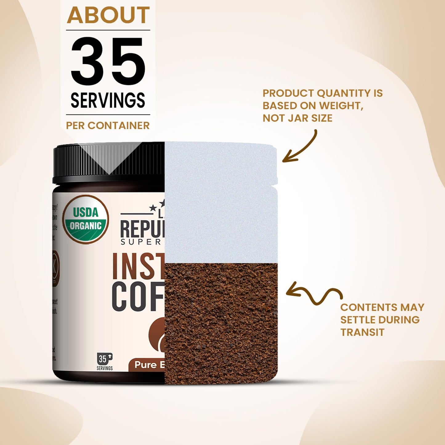La Republica organic Instant Coffee 2 Pack (35 Servings), Medium Roast, Toasted Caramel Notes, fair Trade Arabica, USA Made (70 Servings)