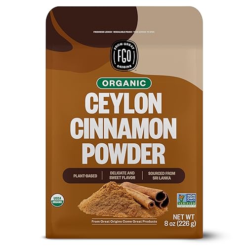 FGO Organic Ceylon Cinnamon Powder, 8oz Pure Sri Lanka Cinnamon for Spice & Seasoning, Great for Baking, Cooking, & Drinks, Additive Free, Non-GMO