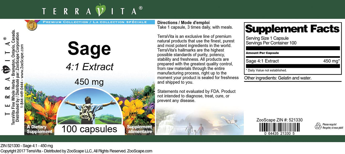 Sage 4:1-450 mg (100 Capsules, ZIN: 521330) - 3 Pack