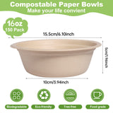 150 Pack Compostable Paper Bowls,16oz Heavy-Duty Disposable Paper Bowls,Natural Wheatstraw Fiber Compostable Bowls,Eco-friendly Disposable Soup Bowls