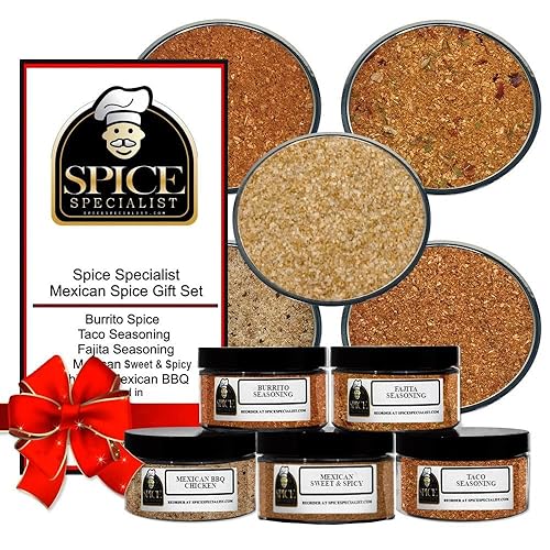 Mexican Spice Gift Set - Contains: 5 different spice jars (1 each of: Burrito spice, Mexi Sweet & Spicy Blend, Taco seasoning, Fajita Seasoning