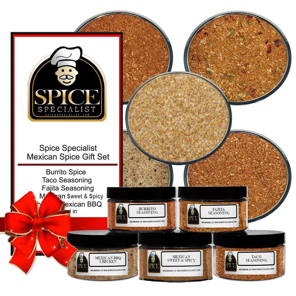 Mexican Spice Gift Set - Contains: 5 different spice jars (1 each of: Burrito spice, Mexi Sweet & Spicy Blend, Taco seasoning, Fajita Seasoning