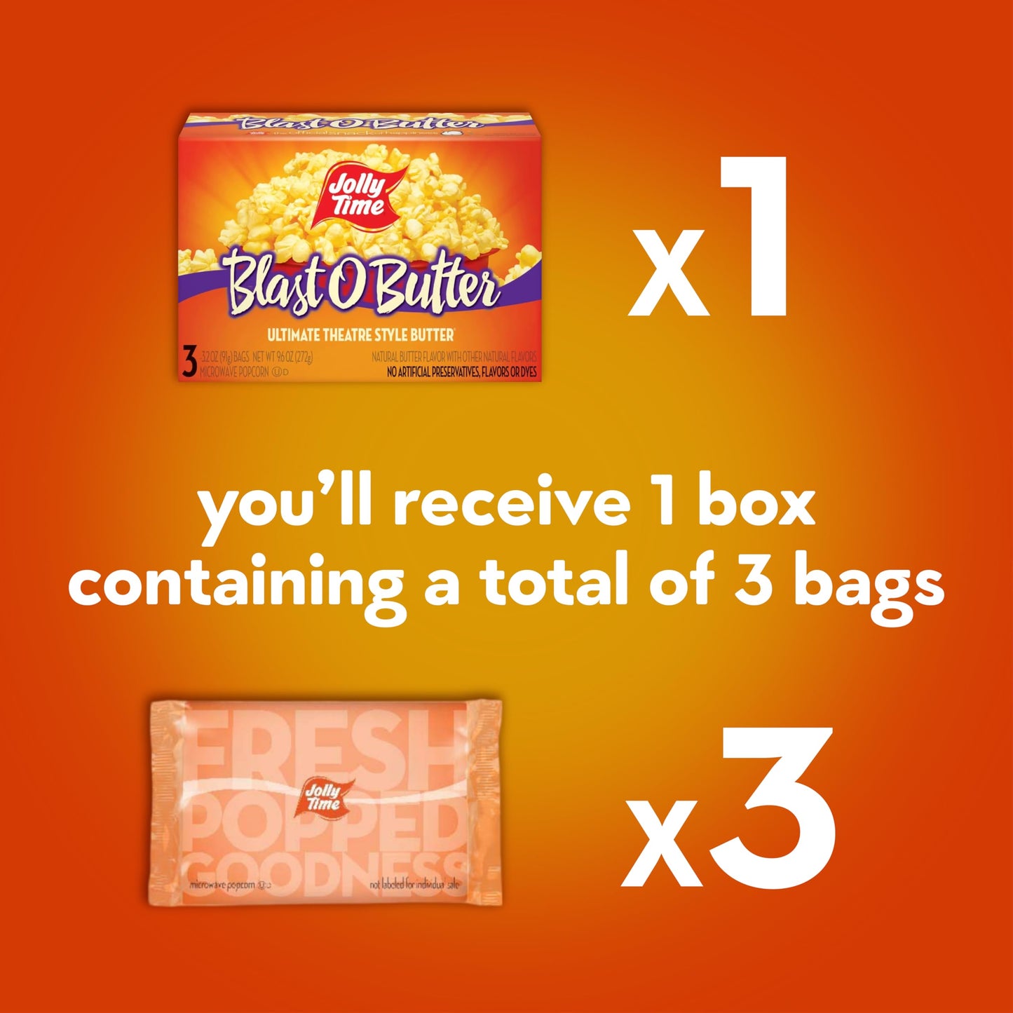 Jolly Time T Blast O Butter Microwave Popcorn, 3.2 Ounce (Pack of 3)