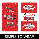 DISTINCTIVS Class of 2026 Graduation Mini Candy Bar Wrappers - Party Favor Stickers for Miniature Chocolate Bars - 42 Count (Red)