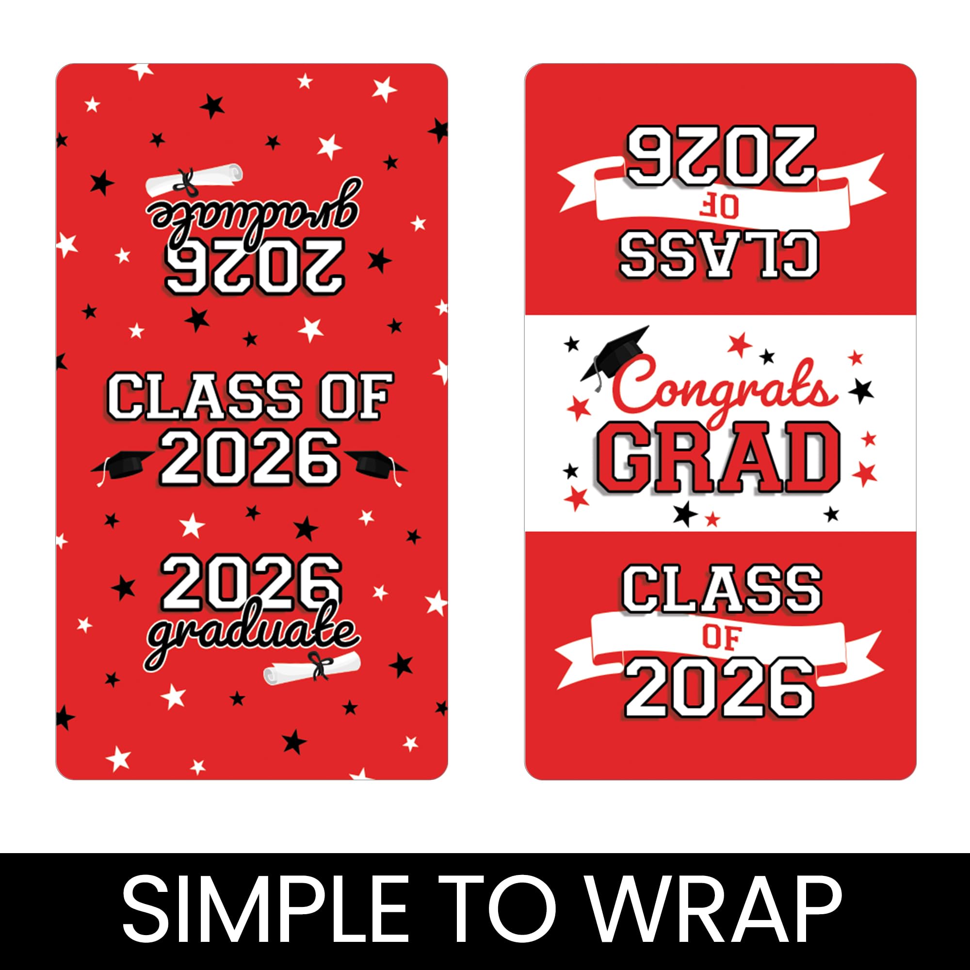 DISTINCTIVS Class of 2026 Graduation Mini Candy Bar Wrappers - Party Favor Stickers for Miniature Chocolate Bars - 42 Count (Red)