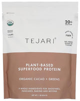 TEJARI Organic Plant Based Protein Blend | Organic Cacao | 16 oz, 16 Servings | Vegan, Low Sugar, Gluten Free, Low Carb, Non-GMO, Stevia Free, Soy