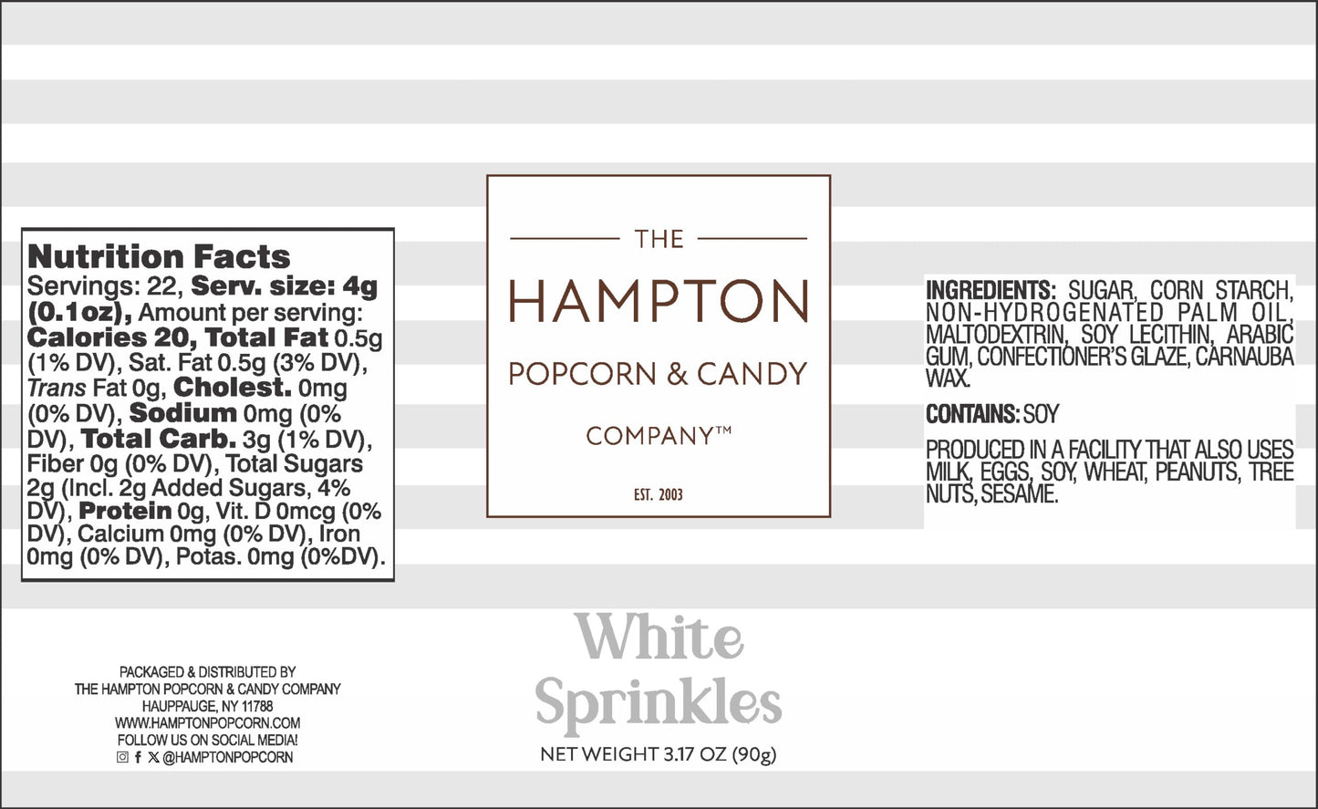 White Sprinkles Jimmies 3.17 oz, Sprinkles For Cake Decorating, Cake Sprinkles, Sprinkles For Baking, Ice Cream & More, The Hampton Candy Company