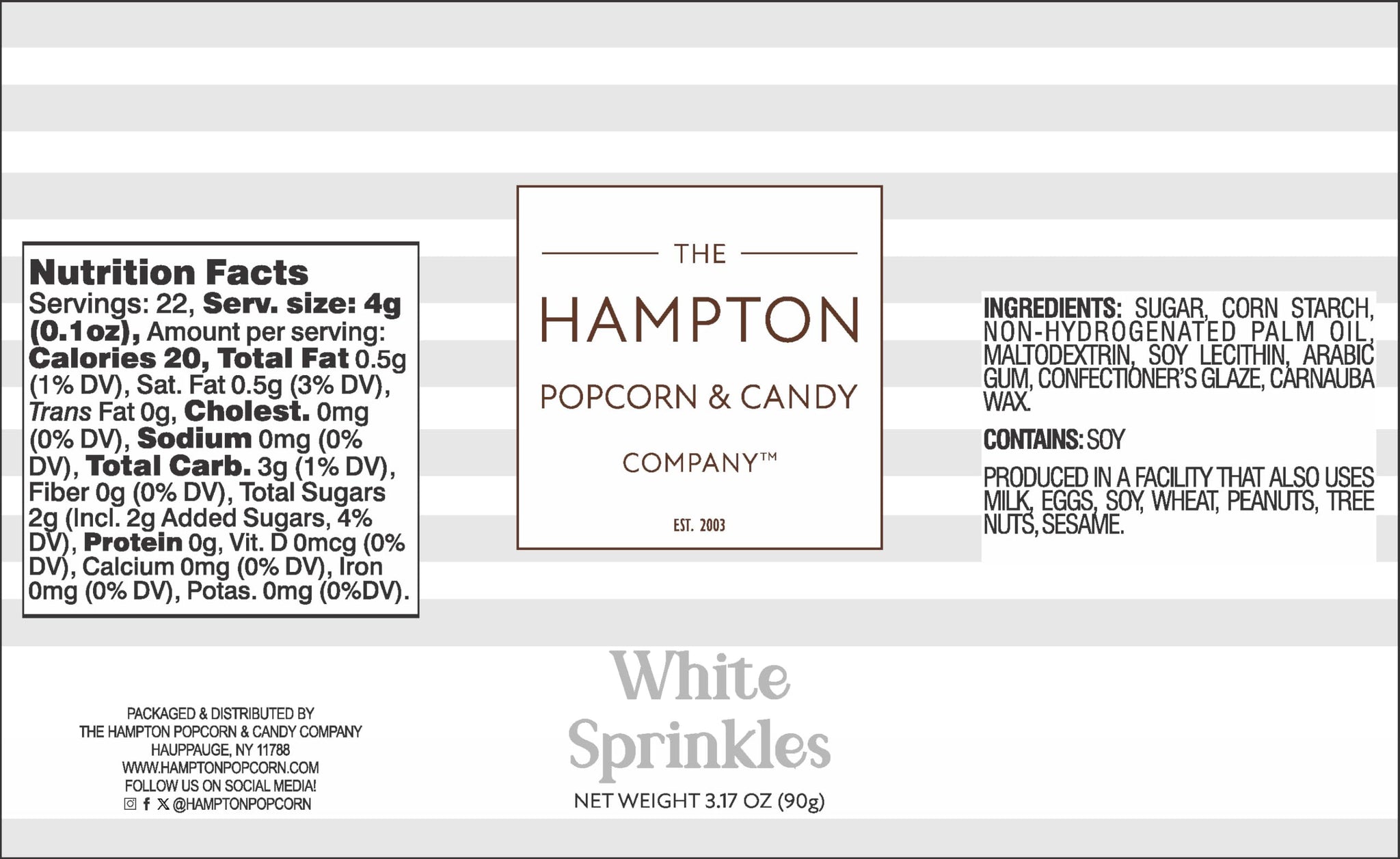 White Sprinkles Jimmies 3.17 oz, Sprinkles For Cake Decorating, Cake Sprinkles, Sprinkles For Baking, Ice Cream & More, The Hampton Candy Company