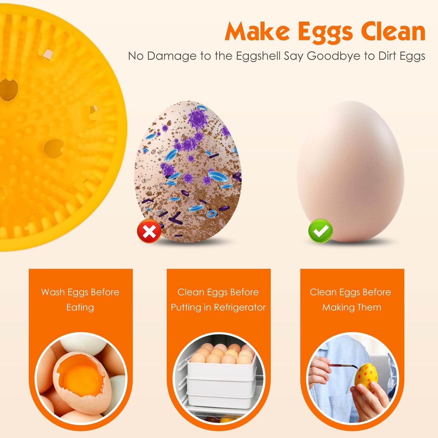 Egg Brush Cleaner, Egg Cleaner Scrubber for Fresh Eggs, Cute Chick Shaped Silicone Egg Washer, Reusable Multipurpose Washing Egg Tool for Fruits