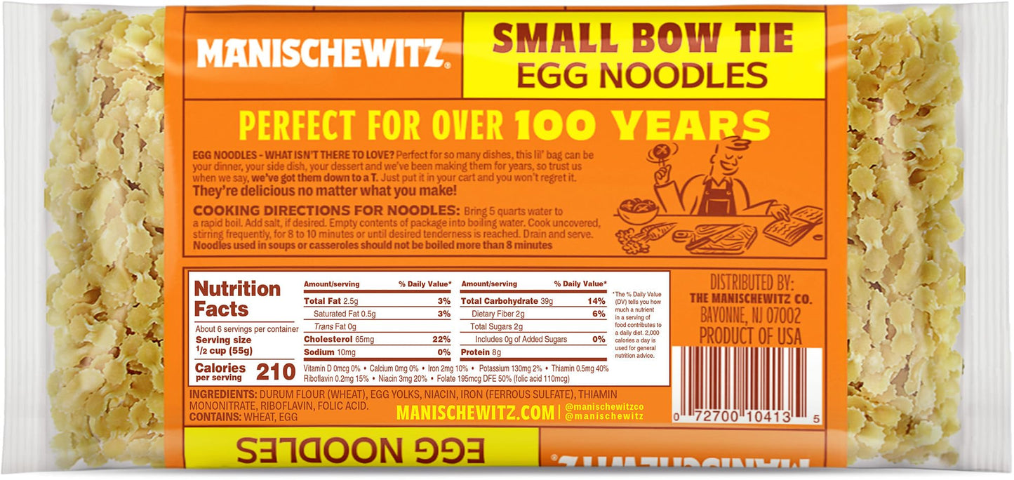 Manischewitz Small Farfalle Pasta | Small Bow Tie Egg Noodles, 12oz (3 Pack) | Homestyle Taste & Texture, Enriched, Perfect for Kasha Varnishkes, No