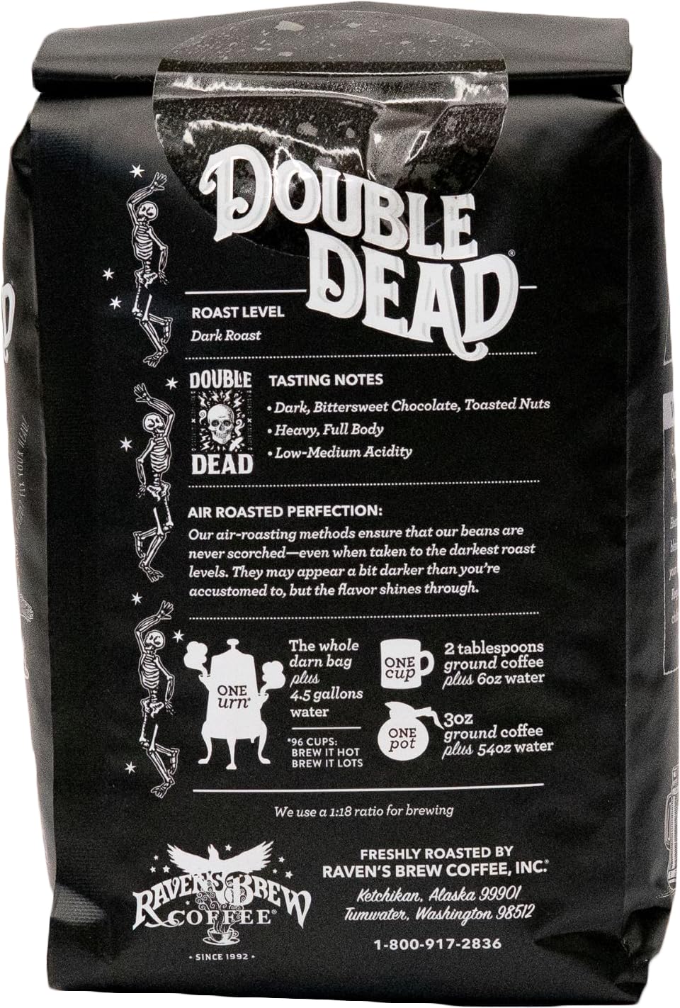 Raven’s Brew Coffee - Double Dead™ - Dark Roast, Naturally High Caffeine (Ground, 2 lb)