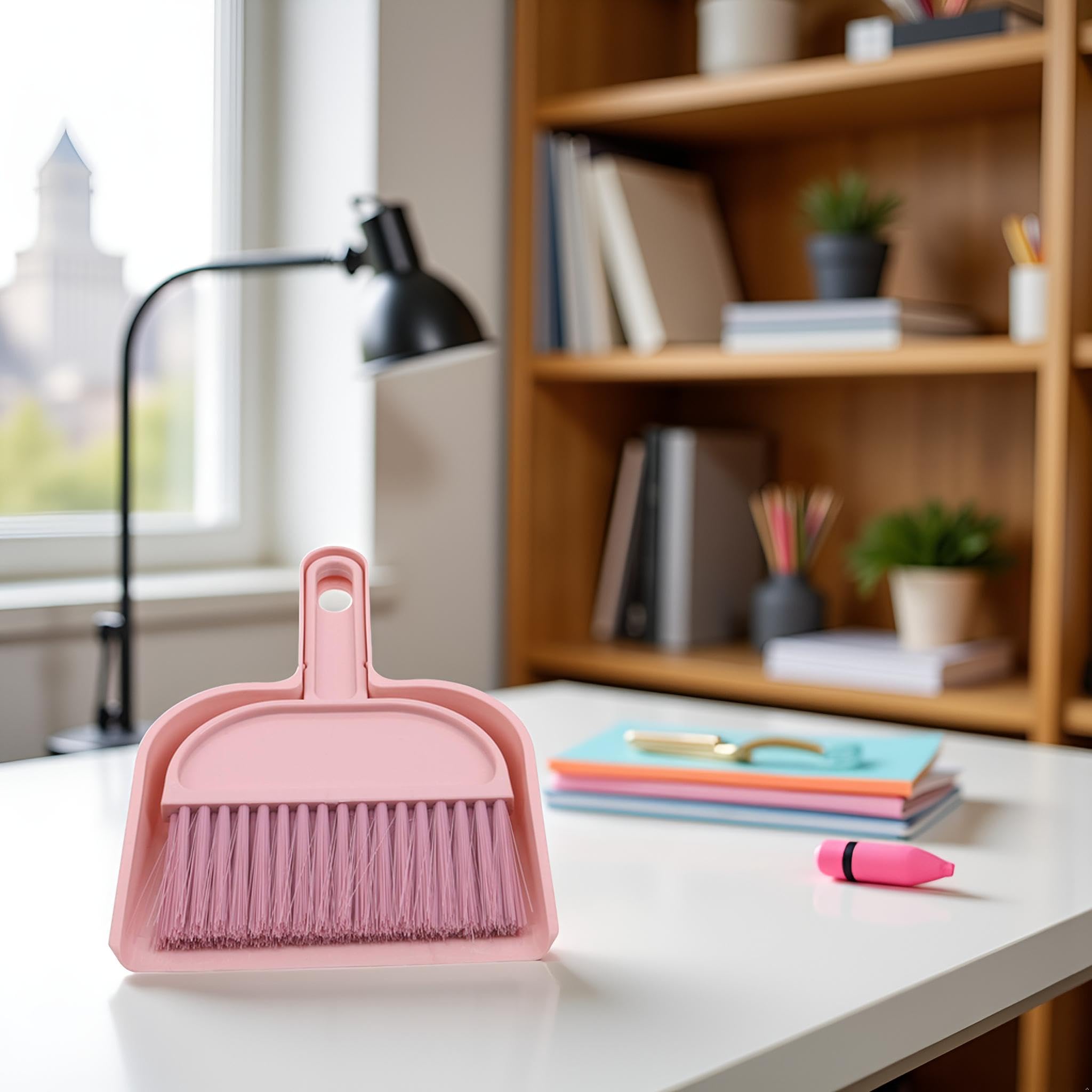 Plastic Mini Broom and Dustpan,Mini Cleaning Brush with Dustpan Set Desktop Cleaning Accessories,Pink with Set,Plastic Broom