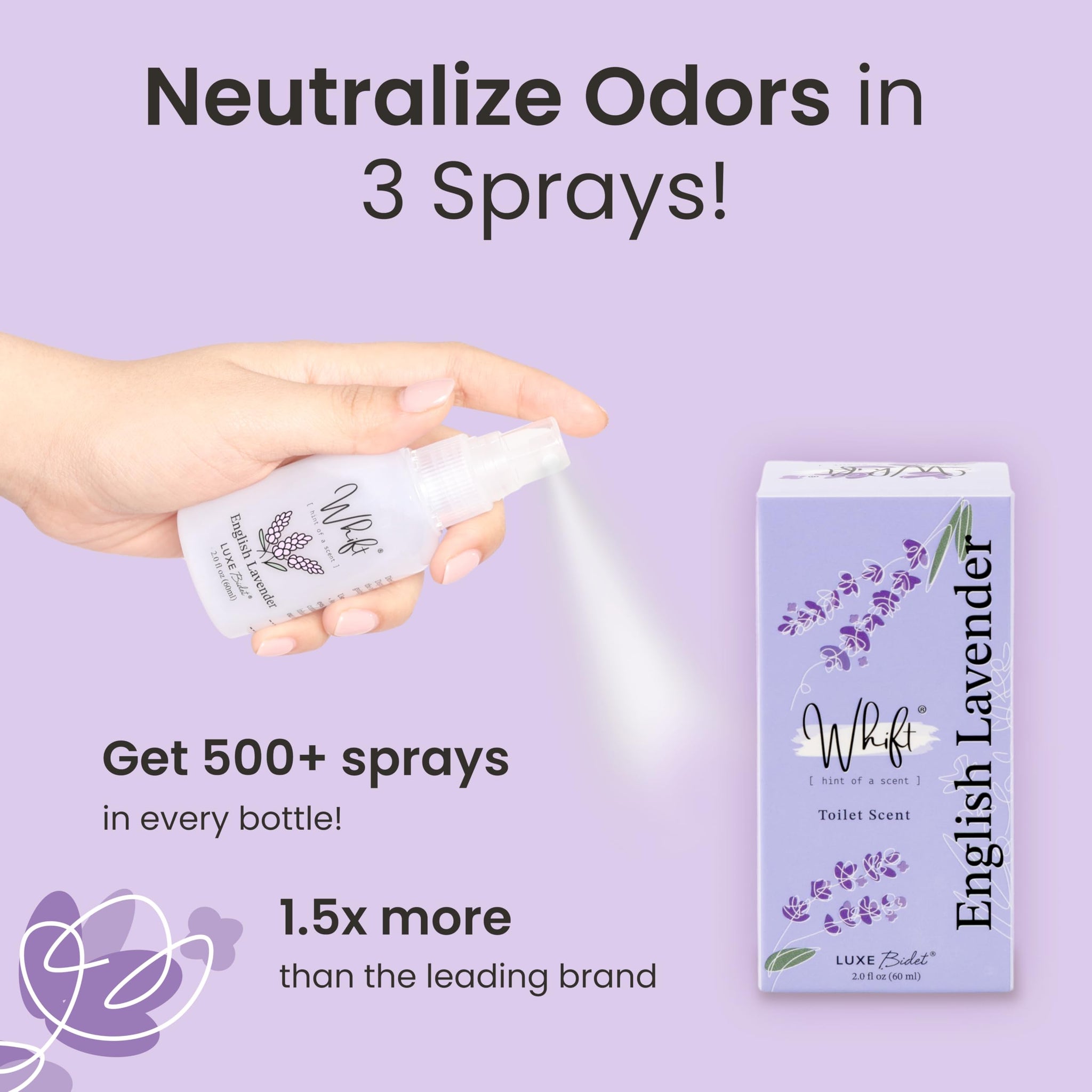 Whift by LUXE Bidet Deodorizing Spray, Odor Eliminator, Bathroom Essential, Travel Size, TSA Safe Before You Go Toilet Spray, English Lavender, 60mL