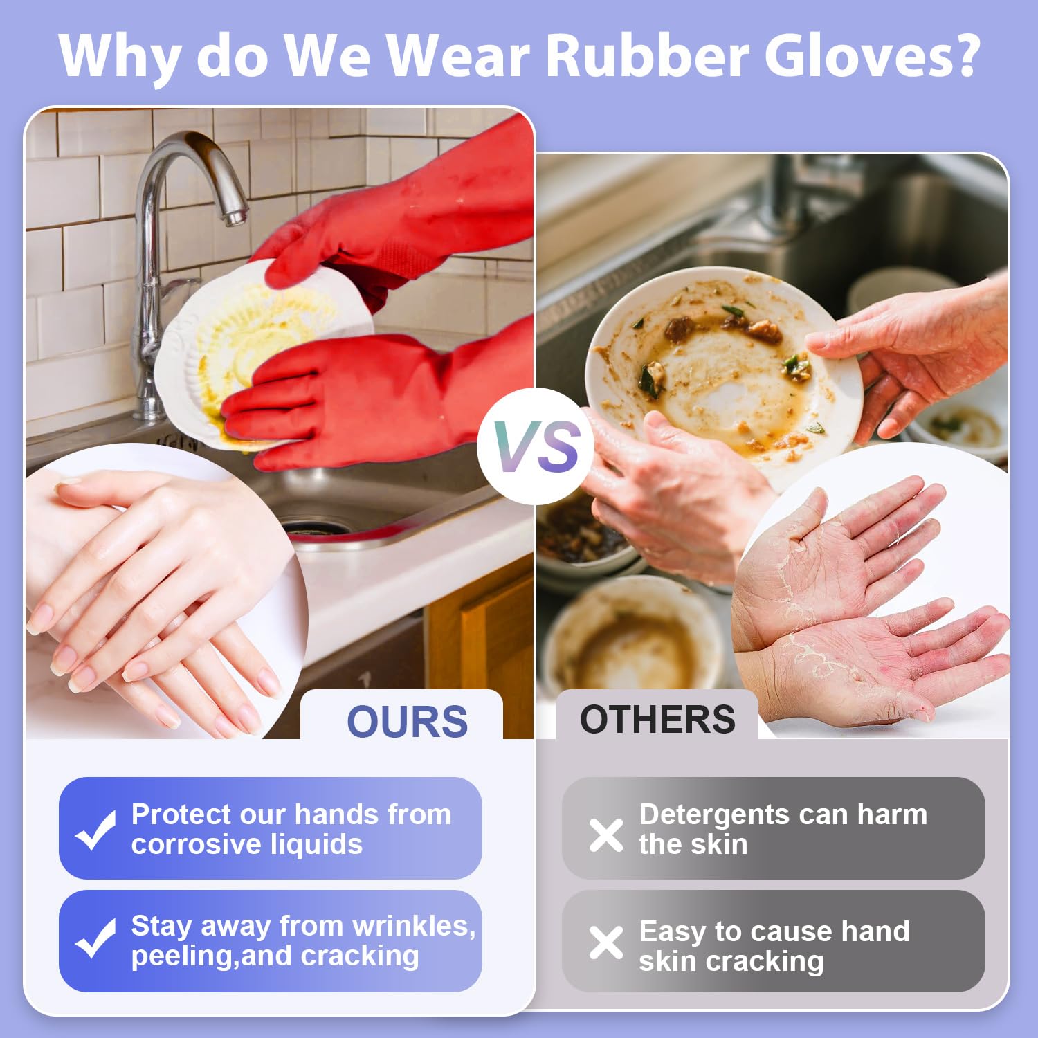 FCTTD Rubber Kitchen Dishwashing Gloves - 4 Pairs Colorful Reusable Cleaning Gloves for Kitchen Washing Dishes and Household Cleaning (Medium