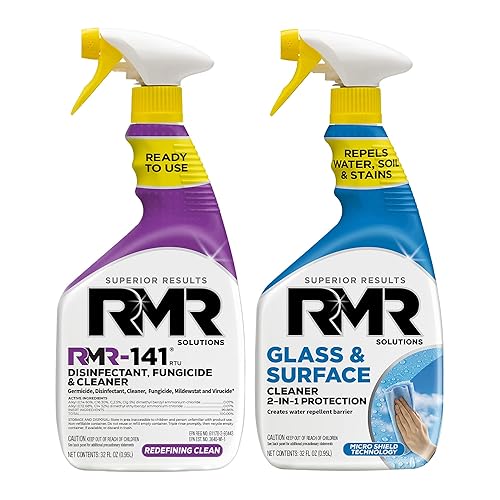 RMR Defend & Detail Duo - RMR-141 EPA Registered Mold & Mildew Spray + Glass & Surface Cleaner/Repellent, 2-Step Clean & Protect System for Glass