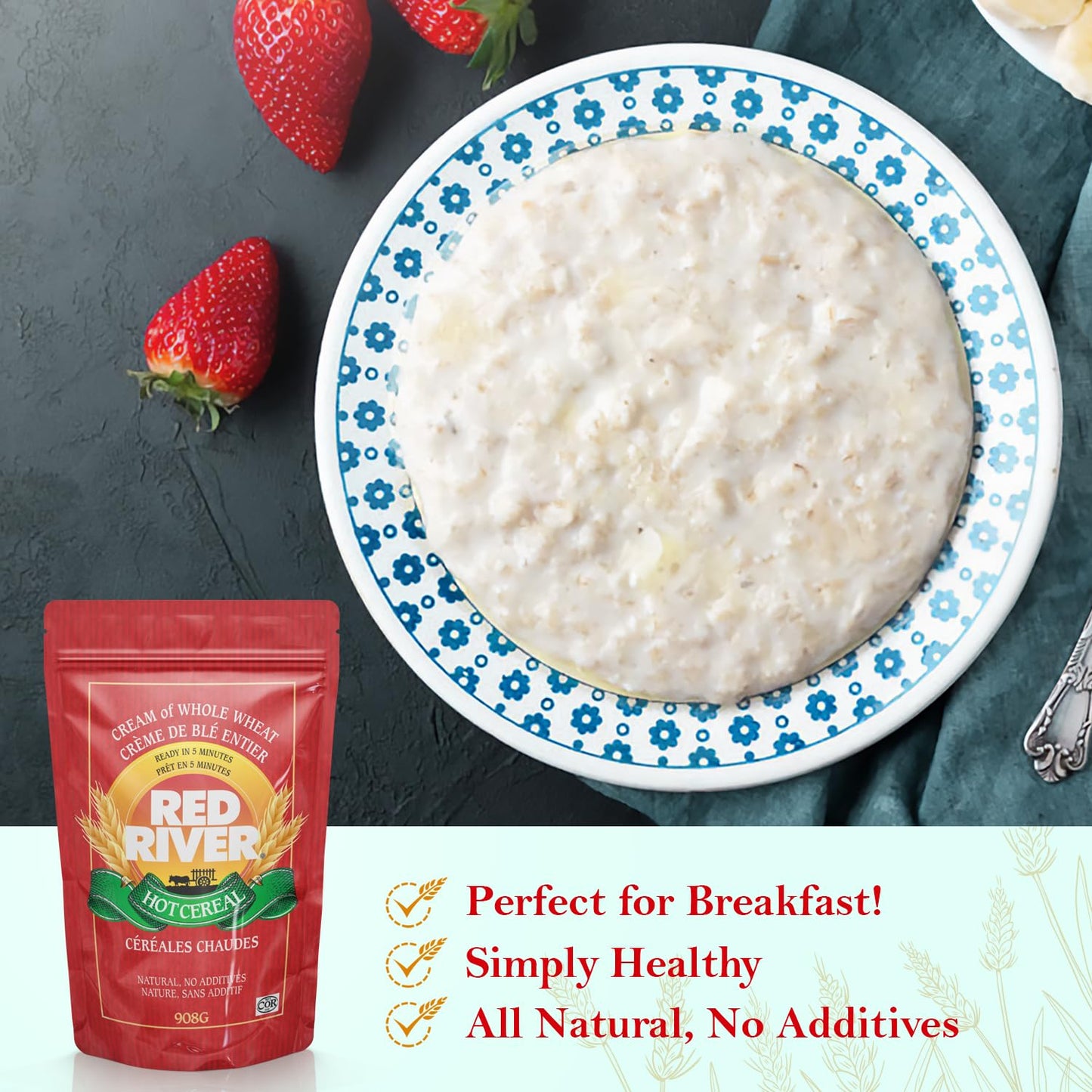 Red River Cereal Cream of Whole Wheat Hot Cereal, High Fiber, 908g 1-Pack