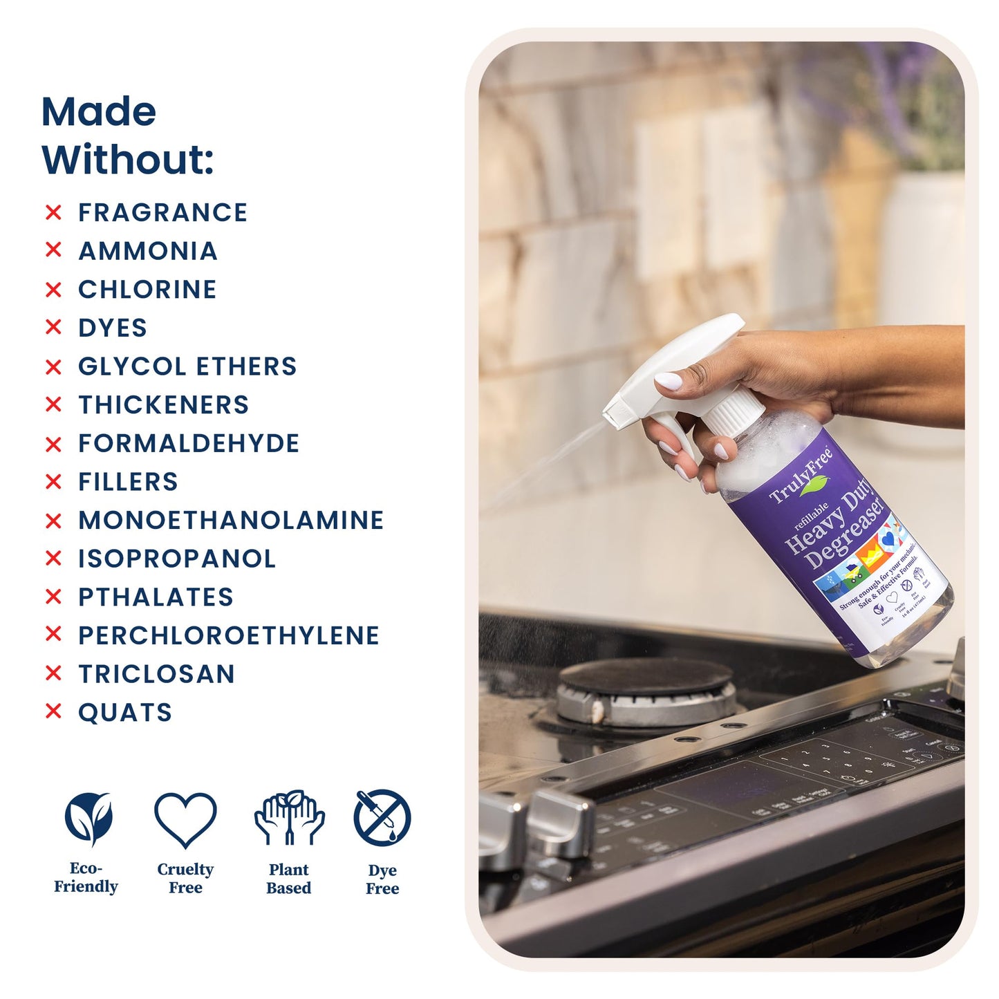 Truly Free Heavy Duty Degreaser - Grease Remover & Grime Cleaner for Kitchen, Automotive & More, Household Cleaning Supplies, Fragrance-Free, Includes