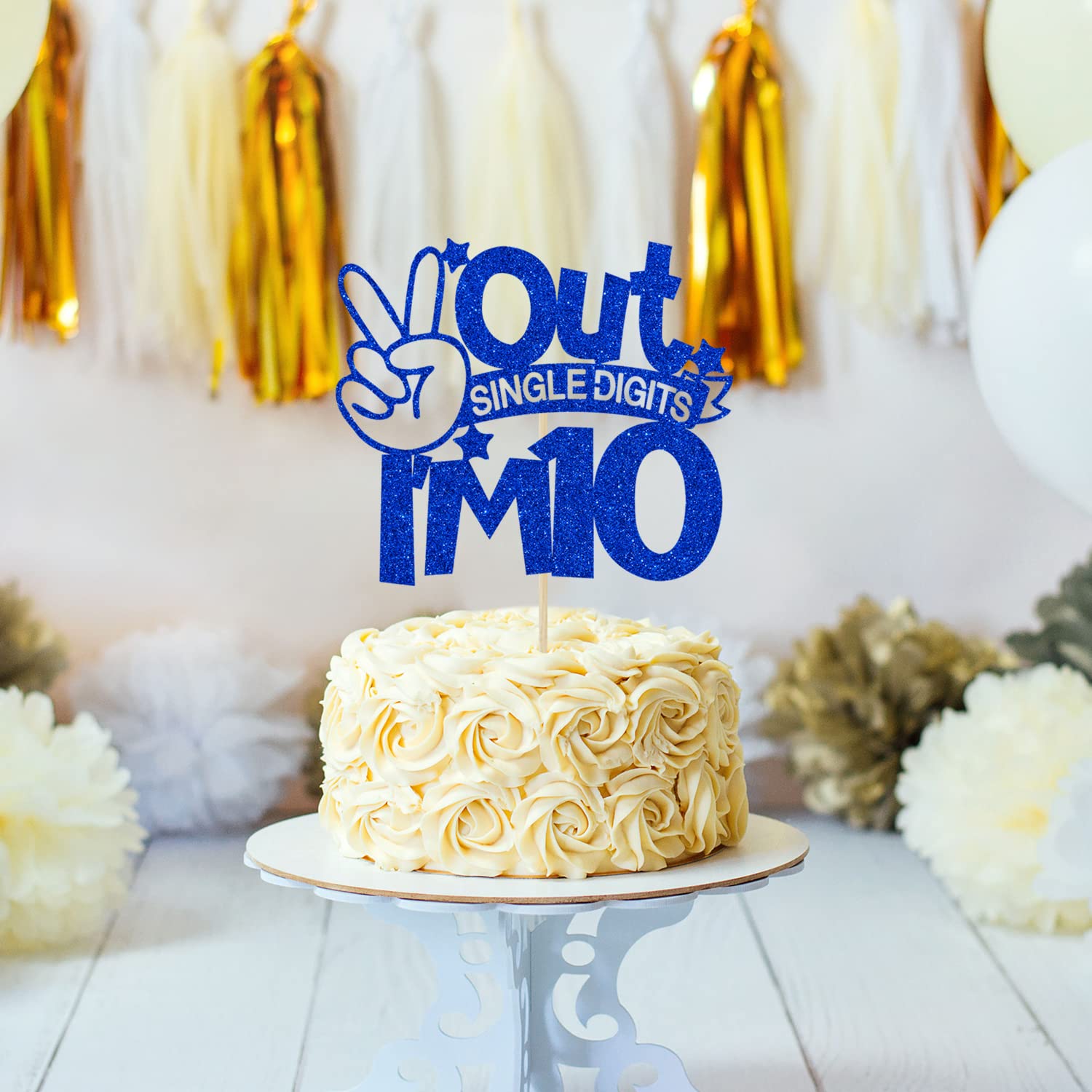 Blue Glitter Out Single Digits I'm 10 Cake Topper, Double Digits 10, for Boys Girls 10th Birthday Decorations, Happy 10th Bithday Decorations
