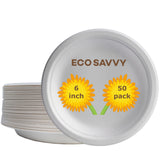ECO SAVVY 100% Compostable Paper Plates, Sugarcane Fiber, Natural (50, 6-inch)