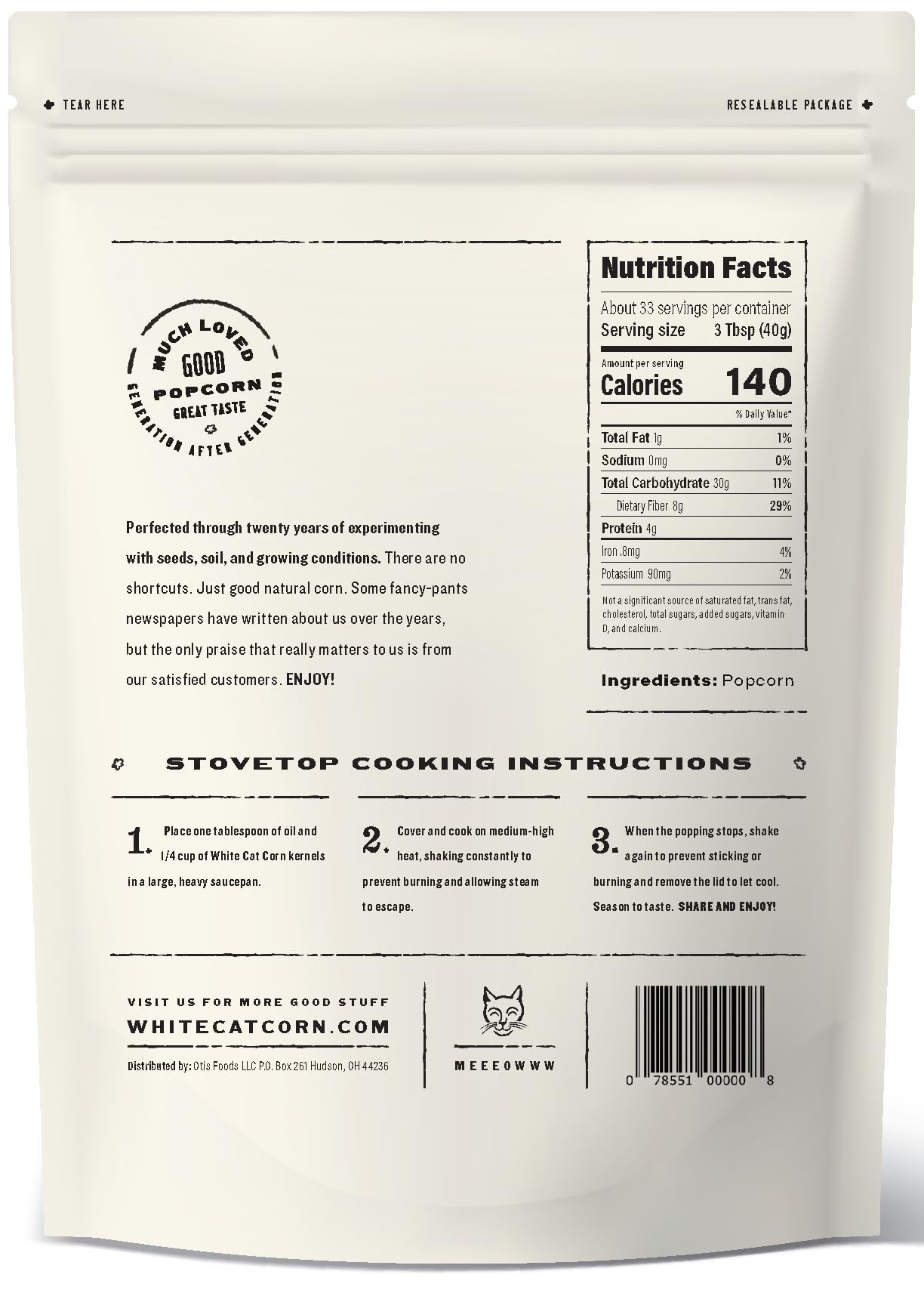 White Cat Corn 48oz Bag